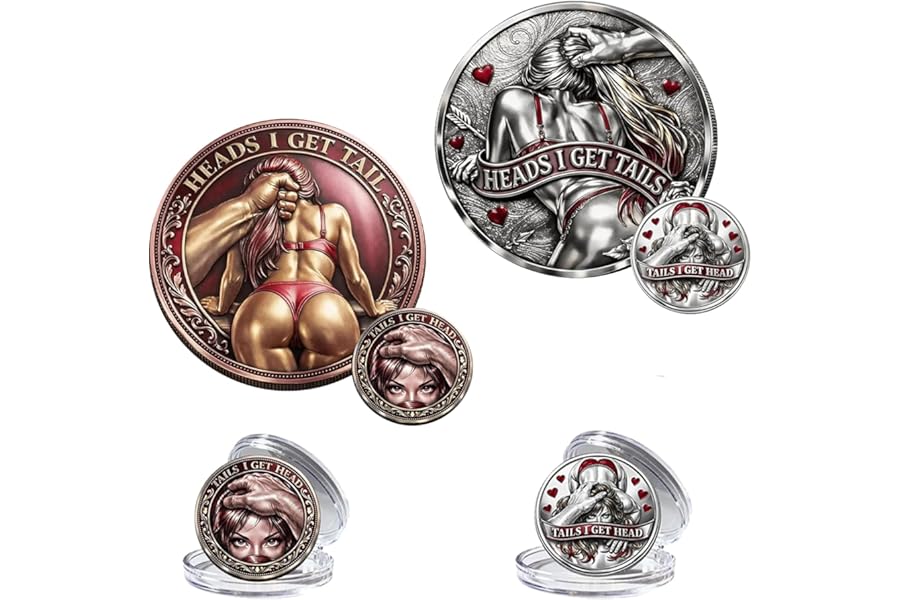 2PCS Heads I Get Tail/Tails I Get Head Commemorative Coin, Funny Heads and Tails Challenge Coin, Double-Sided Lucky Token, Decision Coins for Couples, Gift for Adults Date Night Valentine's (A+D)