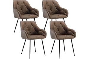 WOLTU Set of 4 Dining Chairs Kitchen Chairs Upholstered Living Room Chair with Backrest, Armrests, Metal Legs, Ergonomic Chair for Lounge, Office, Dressing Table, Faux Leather, Dark Brown