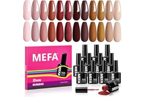 MEFA Smalto Semipermanente Unghie 12 Colori, Rosa Marrone Arancione Rosso Nudo Smalti Semipermanenti per Unghie, Soak-Off UV Gel Nail Art Smalto Gel Professionali Kit, 7ml