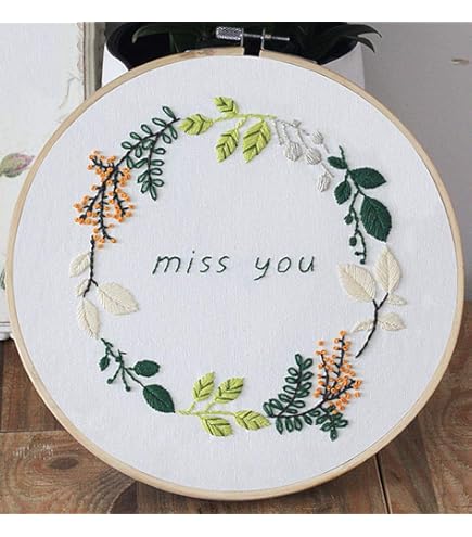 Awesocrafts Kit De Broderie, Miss You, Citation Love Plantes Fleurs Gamme Complète De Kits De Broderie Pour Débutants, Adultes Et Enfants, Motifs Faciles à Faire à La Main (Miss You