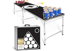 GOODS+GADGETS® Beer Pong Bord Hopfällbart - 240 cm Justerbar | Aluminium stativ, vattentålig yta, 240x55 cm spelyta - perfekt