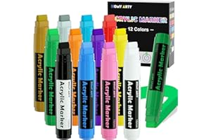 HOMY ARTY Markery akrylowe, flamastry, 15 mm Jumbo filcowa końcówka, wodoodporne i trwałe pisaki do oznaczania (12 kolorów)