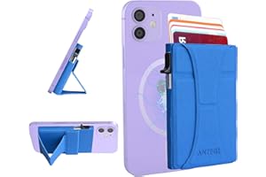 ANTEGE Tarjetero MagSafe de Cuero Vegano con Soporte Ajustable y Bloqueo RFID, Magsafe Wallet Apple, Cartera Magnética Compatible con iPhone 12 13 14 15 16. Capacidad para 7 Tarjetas (Azul Electrico/Plata)