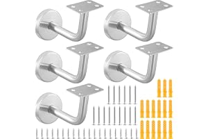 PUCSIQ 5 stycken ledstångshållare. av rostfritt stål, 60 x 80 mm silver ledstång vägghållare med runda rör ø 12 mm för M8 käp