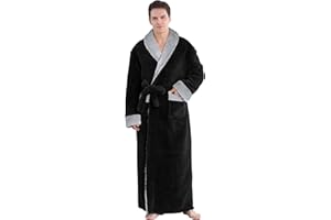 ZAKASA Men's Luxury Dressing Gown: Full Length Fleece Long Robe Winter Warm Plush Loungewear Soft Cozy Housecoat Nightwear Bath Robes Shawl Collar Gifts for Men