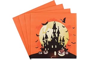 Tookala 40 Stück Servietten Schwarz “Happy Halloween”, Tischdeko Halloween Party Deko Einwegservietten, Kürbis Deko Papierservietten, Napkins Papierservietten 33x33cm