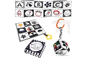 LASSUZIE Jouet Eveil Bebe 0 3 6 9 12 Mois, Livre Tissu Bébé Eveil Montessori Bebe Eveil, Livre Noir et Blanc Bébé, Jouet Bebe 0-12 Mois, Jeux Eveil Bebe Cadeau Naissance Livre Sensoriel Bebe Jouets d'éveil