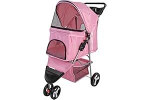 Actiaspet - Foldable Pet Stroller with Weather Protection and Swivel Wheels | 15kg Carrying Capacity (Pink, One Size)