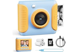 CalineGam Macchina Fotografica Bambini Istantanea, HD 1080P Fotocamera Istantanea per Bambini con Scheda 32G e Carta Fotografica, Regalo per Ragazze Ragazzi da 3-12 Anni (Blu)