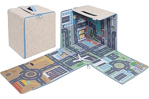 emma & noah Diolie Würfel, Aufbewahrungsbox 30x30x30 cm, Faltbarer Spielteppich mit Straßen, Robuster Filz, Straßenteppich für Kinderzimmer & Spielzimmer (Action)
