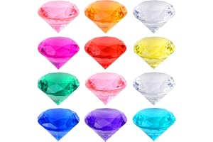 Akryl barn diamant ädelstenar, färgglada, 12 stycken, 40 mm stora plast diamanter dekoration, akryl diamanter genomskinliga d