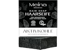 ‎MEINA Meina Bio Haarseife gegen Schuppen und fettiges Haar, Schwarze Seife mit Aktivkohle für Haare, 100% Natürlich, Zertifizierte Naturkosmetik, Vegan, Handgemacht, Plastikfrei, Ohne Palmöl, 80g
