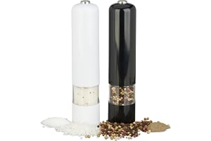 Relaxdays pepparkvarn elektrisk, med ljus, 2-pack, kryddkvarn, svart