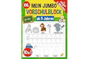 Mein Jumbo Vorschulblock: Spielend einfach Zahlen und Buchstaben lernen plus Schwungübungen - A4 Vorschule Übungshefte ab 5 Jahre für Junge und ... Mädchen - Topfit für den Schulstart, Band 1)