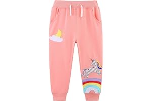 TEDD Girls Trousers Cotton Rainbow Pattern Sweatpants School Jogging Tracksuit Harem Pants with Pockets for Kids Age 1-7 Years