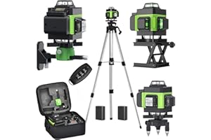 Geevorks Nivel Laser Autonivelante con Tripode,Nivel Láser 4D de 16 Líneas con 2 * 2400 mAh Batería,Alcance de 25 m,360 Verde,Soporte de Trípode de 1,2 m,Control Remoto