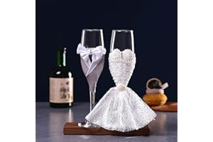 YUEMING Flauta de Champán En Forma de Corazón - Par de Copas para Vino Tinto, Cava, Celebraciones, Bodas de Oro - Regalo de Boda (Blanco)