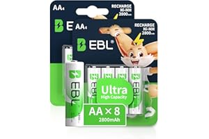 EBL AA Rechargeable Batteries (Retail Package), 1.2V 2800mAh AA Battery, 8 Counts