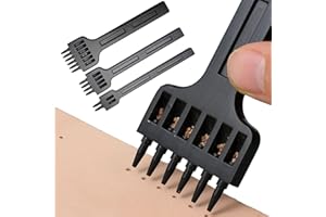 OCKYUNOO 3 Stück Leder Locher Werkzeuge, Leder Meißel, Locher Stanzen Werkzeug, Fachmann DIY & Handwerk Metall 2/4/6 Prong Leder Bastelzahn Stanzwerkzeug für Gürtel, Leder, Armband, Karte (4MM)