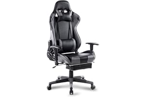 WOLTU Sedia Gaming Pelle PU Sedia Ufficio Ergonomica con Poggiapiedi, Livestreaming Sedia Girevole Poltrona Gaming con Schienale & Sedile Grandi per Persone di Taglia Grande Nero+Grigio