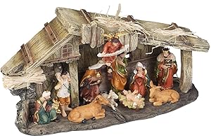 ‎PEARL PEARL Krippe Weihnachten: Weihnachtskrippe aus Polyresin mit 11 handbemalten Figuren (Krippe mit Figuren, Weihnachten mit, Krippenfiguren)
