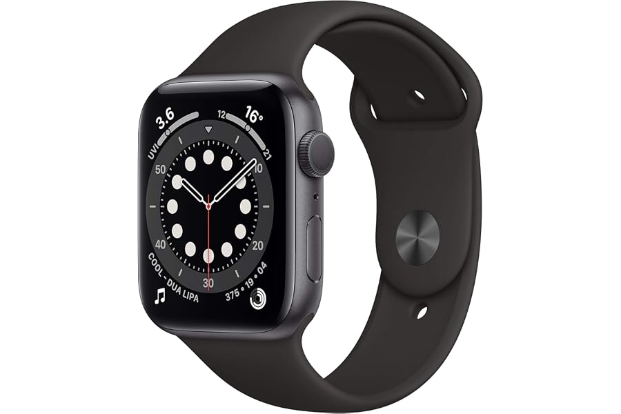 Apple Watch Series 6 (GPS, 44MM) Aluminiumgehäuse Space Grau mit Schwarz Sportarmband (Generalüberholt)