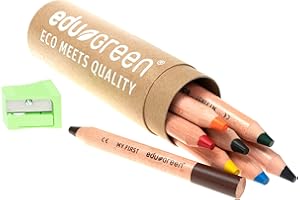‎EDU GREEN eduGREEN® FIRST Runddose – 8 kurze Buntstifte inkl. Spitzer, FSC-zertifiziertes Holz, extraweiche 8 mm Mine, wasserbasierter Lack, sicher für Kinder