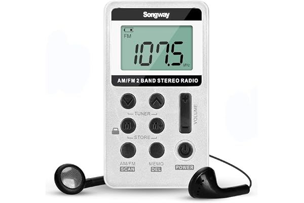 Songway Radio AM/FM stéréo de Poche avec Une Excellente réception de DSP Rechargeable USB d'affichage d'écouteurs LCD pour la Salle de Sport, de Plein air, Une bibliothèque, Un musée (White)