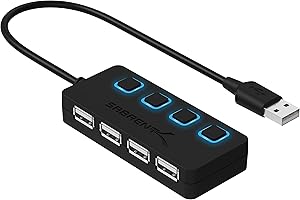 SABRENT Hub USB, Data Hub 4 Ports, Adaptateur USB multiport avec des commutateurs et des voyants d'alimentation individuels pour Laptop, Macbook, iMac, Notebook PC, clés USB, etc (HB-UMLS)