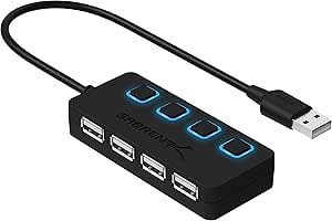 Sabrent HUB 4 Ports USB 2.0 avec Boutons d&rsquo;alimentations individuels &agrave; LED (HB-UMLS)
