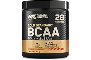 Optimum Nutrition Gold Standard BCAA Train + Sustain, Aminoácidos Polvo Pre Entrenamiento, Bebida Deportiva con Vit. C, Zinc, Magnesio y Electrol., Sabor Melocotón y Fruta de la Pasión, 28 Por., 266 g