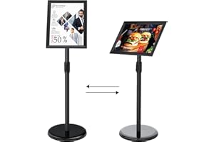 FoxRose Information Stand DIN A3 420 x 297 mm Height Adjustable Stainless Steel Information Stand Customer Stopper Poster Stand Display Stand Advertising Stand (Black, A3)