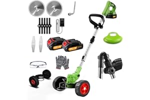 WZTO Cordless Garden Strimmer, 21V Electric Grass Trimmer 2x2.0Ah Battery Strimmer Metal Blade Cordless Strimmer, Telescopic Lightweight Grass Cutter Electric Weed Wacker for Clearing Weeds Flower Lawn