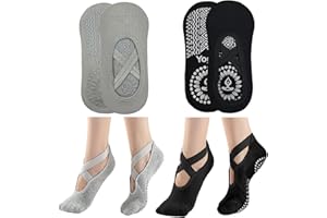 KEYRI 3 Paires Yoga Antiderapant Chaussettes pour Les Femmes Filles, Chaussettes d'Entraînement Antidérapante, Taille Unique Chaussettes de Sol Anti-Slip Grips & Straps
