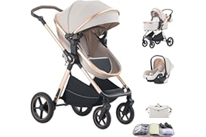 Shineey Kinderwagen 3 in 1,Kinderwagen Buggy Mit Babyschale,Mit Höhenverstellbarer Kinderwagen Komplettset Faltbare tragbare,KombiKinderwagen Mit Aluminiumrahmen für Neugeborene 0 bis 3 Jahre