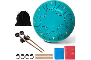 Taechalingo, tamburo a lingue in acciaio da 6 pollici, 8 toni, tamburo a lingue piccolo con libro di canzoni, bacchette e sacchetto di stoffa, per meditazione yoga e guarigione sonora