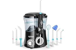 Idropulsore Dentale con 8 Beccucci Multifunzione, Apiker Irrigatore Orale da Capacità 600ml con 10 Impostazioni per la Pressione dell’Acqua, 20-150 psi, per Cura Famiglia e Cura Dentale (Nero)