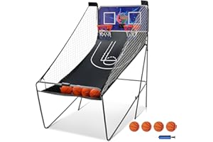 KOMFOTTEU Basketballautomat klappbar, elektronische Basketballwurfmaschine mit 2 Basketballkörbe, Basketball Schießmaschine inkl. 4 Bälle & Pumpe, Basketballkorb mit Ständer Punktezähler (Blau)