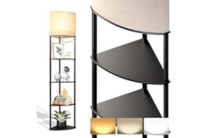 ‎ADDLON addlon 5-stufige dimmbare LED Stehlampe mit Regal, Stehlampe dimmbar für Wohnzimmer, LED Stehlampe für Schlafzimmer, Büro mit 3 Farbtemperaturen 3000/4500/6500K, Vintage Stehlampe mit Lampeshrim