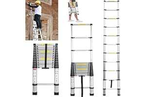 DICN Escaleras Telescópicas de 4.4m, Extensible de Aluminio, Ligera, Ahorra Espacio, Multiusos, para el Hogar, Oficina, Jardín, Loft. Escaleras Portátiles de Escalón Suave y Antideslizante