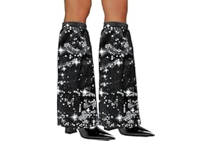 Xerteam Pailletten-Stulpen, 70s Abba Kostüm Disco Outfit Damen, 1 Paar Abba Kostüm Damen Sequin Leg Boot Covers, Disco Outfit Glitzer Kostüm Abba Outfit für Karneval, Mottoparty - Schwarz
