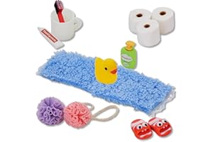 QIURUYUE Wichtel Zubehör Weihnachte, Puppenhaus Zubehör, Bade-Set für Wichteltür Weihnachten Deko und Puppenhaus, mit Slippers，Zahnbürste, Klopapier, Handtuch und Ente