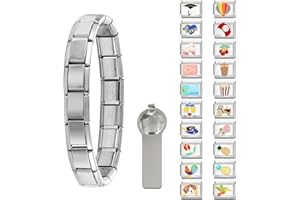 Paffartt 22Pcs Italian Charms Armband Set Classic Glieder Italy Charm 9mm Abnehmbare Edelstahl Modul Armband mit Öffnungswerkzeugen für Modischer Handbemaltes Vintage Basisarmband Italienische Charms