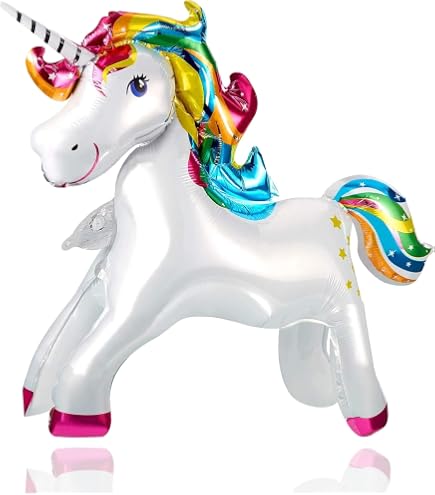 Einhorn Geburtstags-Luftballons Set – Mit Zahl 4, Regenbogen & Sternen, Folienballons