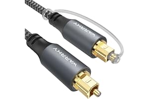 WARRKY Câble Optique Audio, 1.8m Câble Optique [Nylon Tressé, Plaqué Or] Toslink pour Home Cinema, Barre de Son, TV, Samsung, Bose, LG, Sony, Sonos, PS4, Xbox