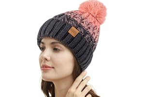 REDESS Gorro de invierno con pompón para mujer, con forro polar, cálido, grueso y holgado, tejido cruzado para mujer