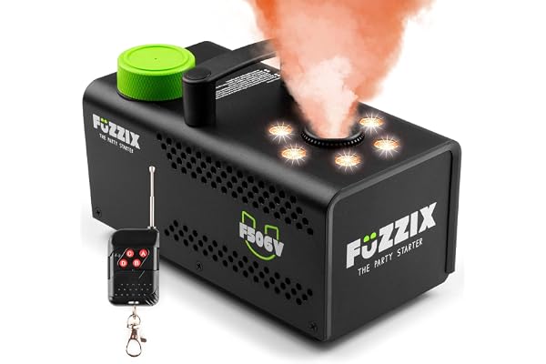 Fuzzix F506V Machine à Fumée Verticale 500 Watts RGB avec Télécommande - Facile à transporter, Puissante et Compacte, Niveau de Réservoir, Idéal pour les Anniversaires, Soirées Halloween