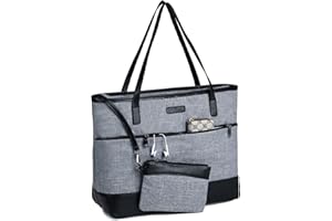 Kasgo Laptop Bag for Women, 15.6 inch Water Resistant Tote Bag Large Handbag Purse Teacher Bag with Luggage Sleeve for Work Travel Shopping Charcoal Gray