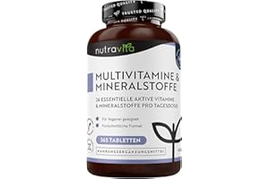 ‎NUTRAVITA Multivitamin & Mineralstoffe - 365 hochdosierte Tabletten mit Bioaktiv-Formen und Premium-Rohstoffen - Unabhängig Laborgetestet - vegane, Multivitamintabletten mit 26 aktiven Vitamine