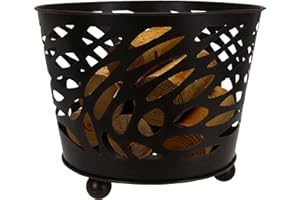 Idooka Large Round Black Metal Fire Log Basket - Raised Portable Garden Terrace Patio Heater - Charcoal or Firewood - 3 Sturdy Black Metal Legs -BBQ Grill Brazier - Indoor Log Storage-Outdoor Firepit